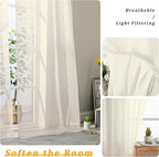 Gwine Cream Sheer Curtains 30 Inch Length, Short Light Filtering Voile Small - Image 3