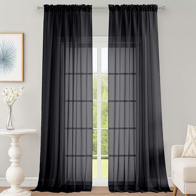 OWENIE Black Sheer Curtains 108 Inches Long by OWENIE