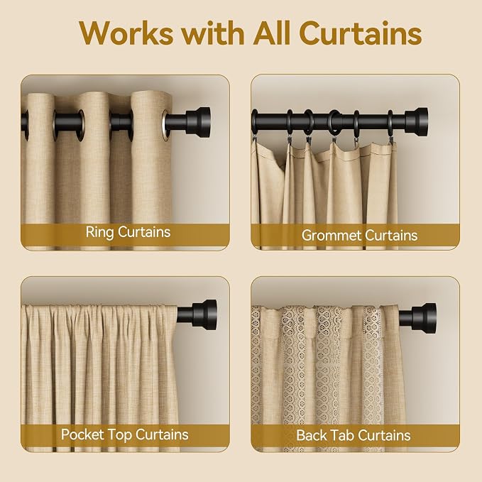 YaFex Curtain Rods 32-170 Inch, Heavy Duty 1 Inch Adjustable Curtain Rod - Image 6