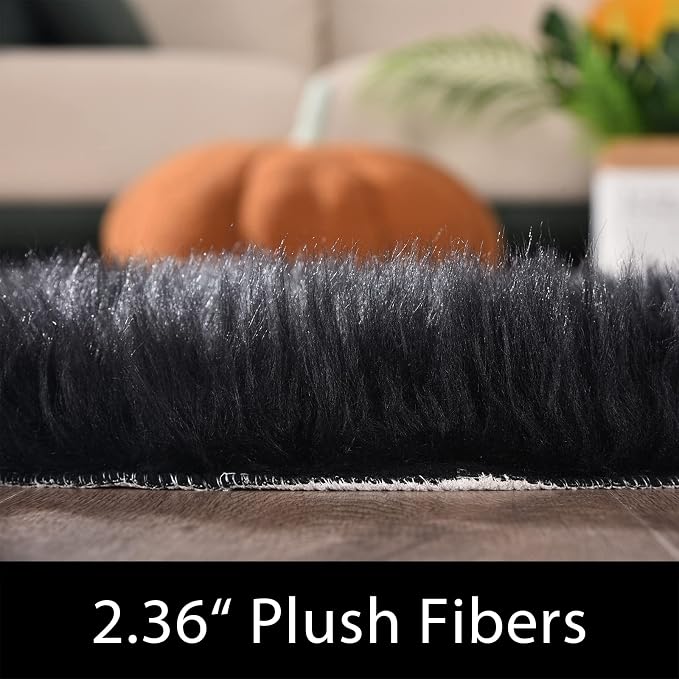 Latepis Rugs for Living Room Alfombras para Salas 5x8 Faux Sheepskin Black Fur - Image 2