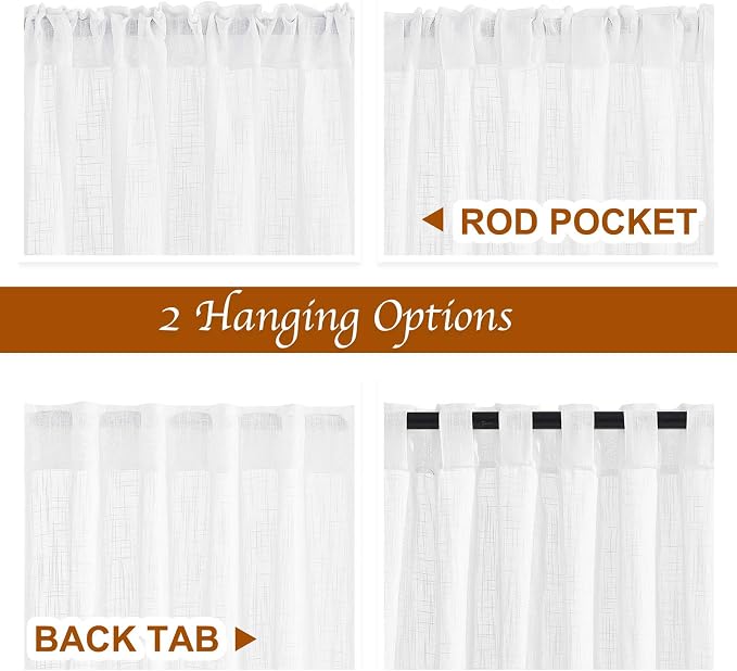 NICETOWN White Sheer Bathroom Curtains Window Treatments, Rod Pocket & Back Tab - Image 2