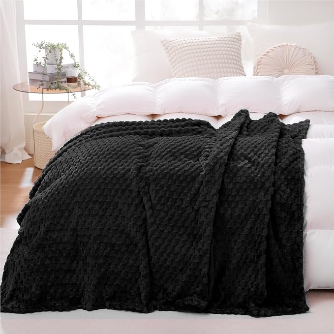 Puncuntex Black Throw Blanket 50"×60" inches Fuzzy 3D Jacquard Decorative - Image 3