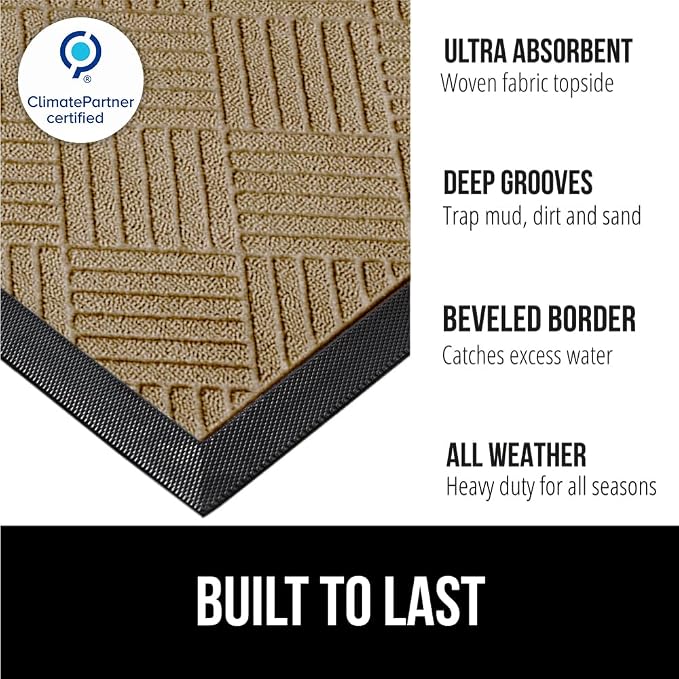 GORILLA GRIP 100% Waterproof All-Season WeatherMAX Doormat US Designed Natural - Image 2