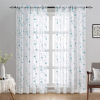 HOMEIDEAS White and Blue Embroidered Floral Sheer Curtains 84 Inches Long 2 - Image 2