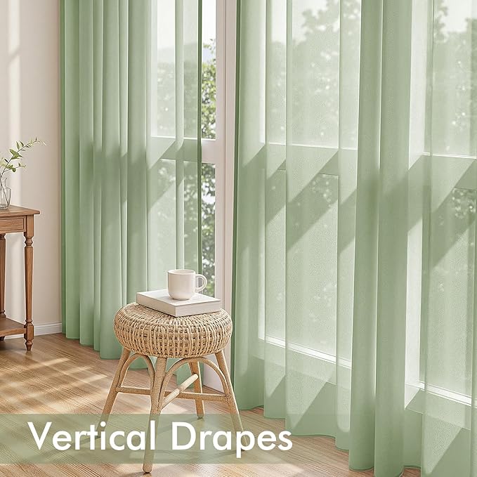 MIULEE Sage Green Sheer Curtains 84 Inches Long, 4 Panels Set, Light Filtering - Image 5