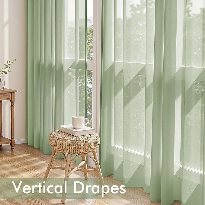MIULEE Sage Green Sheer Curtains 63 Inches Long, 4 Panels Set, Light Filtering - Image 5