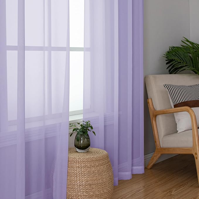 Simplebrand Lavender Sheer Curtains 84 Inches Long, Light Filtering Rod Pocket - Image 5