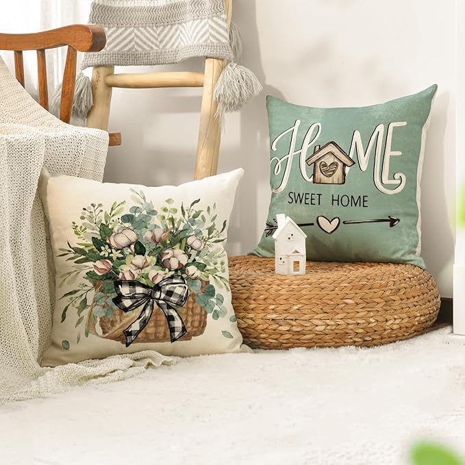 AVOIN colorlife Bless Our Home Farmhouse Eucalyptus Leaves Throw Pillow Covers - Image 3