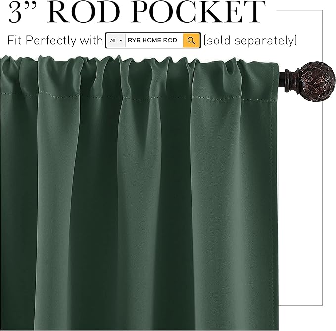 RYB HOME Half Curtain Tiers 36 inch Length, Rod Pocket Summer Heat Blocking - Image 2