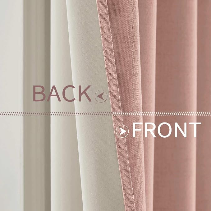 MIULEE Linen Blackout Curtains for Bedroom Thermal Insulated Blush Pink Grommet - Image 6