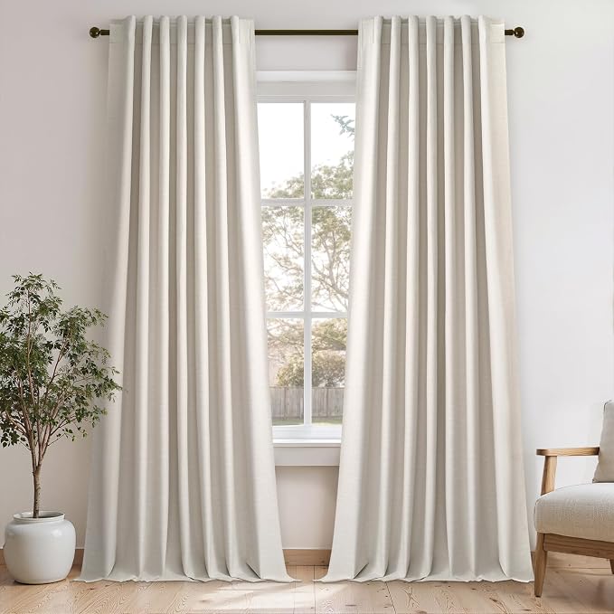 Topfinel 107 Inch Long Farmhouse Linen Blackout Curtains by Topfinel