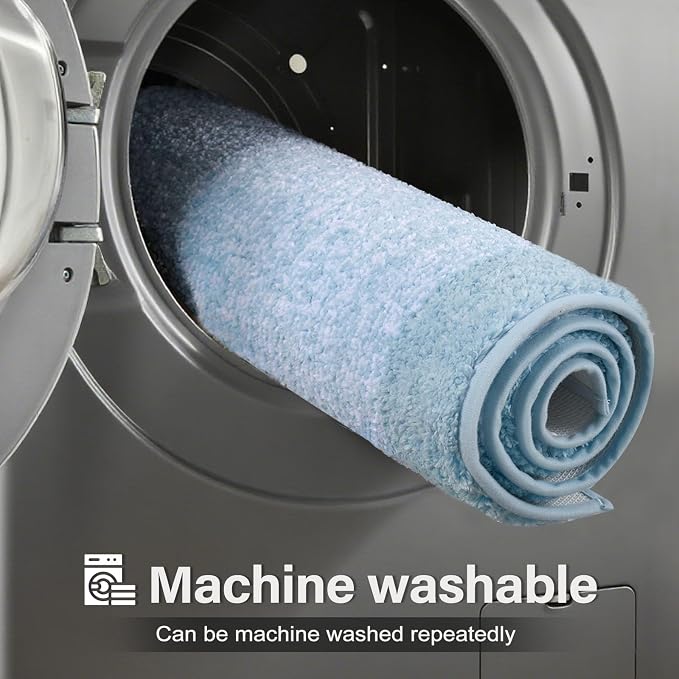 36x24 Large Bathroom Rugs Washable Non Slip, Light Blue Bath Mat - Image 9