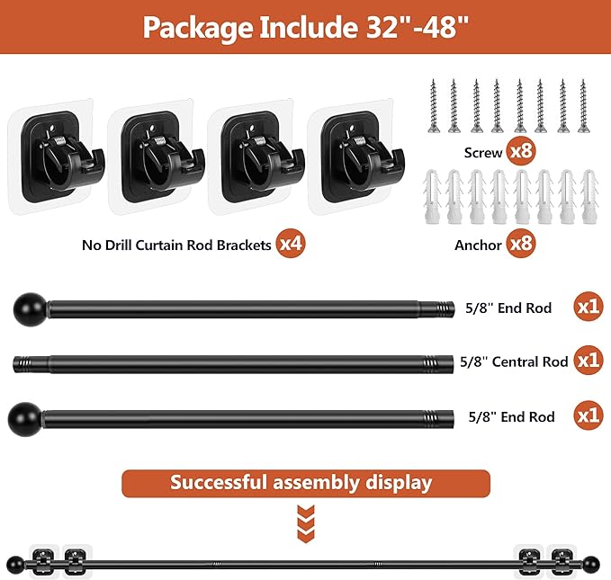 Curtain Rods No Drilling for Windows Set 30 to 45 Inch, 5/8 Inch Diameter - Image 4