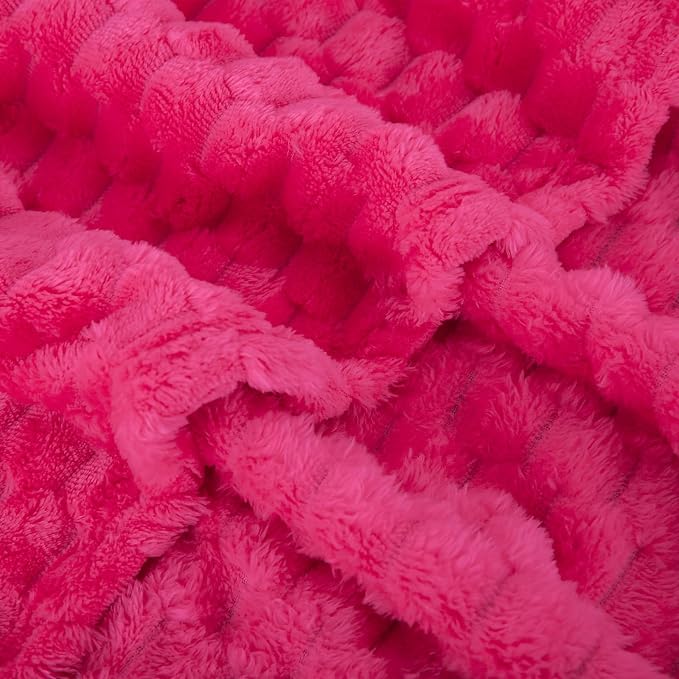 Puncuntex Hot Pink Throw Blanket 108"×90" inches Fuzzy 3D Jacquard Decorative - Image 5