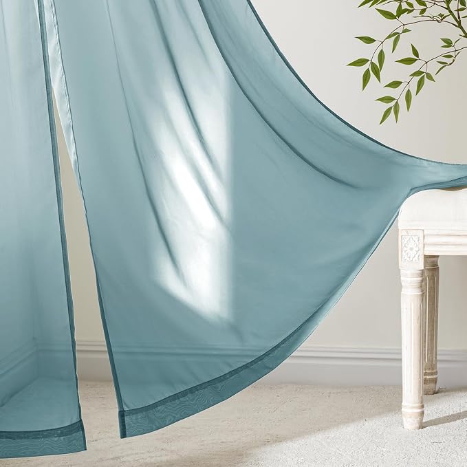 MIULEE Dusty Blue Sheer Curtains 84 Inches Long, 4 Panels Set, Light Filtering - Image 6