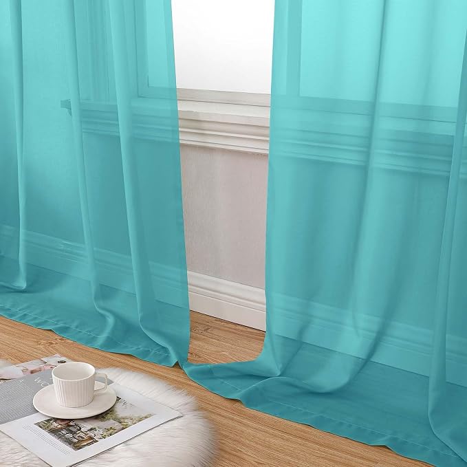 Turquoise Sheer Curtains 84 Inches Long 2 Panels, Soft Airy Light Filtering - Image 8