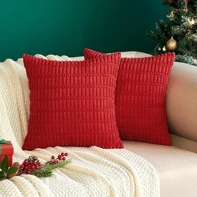 MIULEE Pack of 2 Red Corduroy Decorative Pillow Covers 12x12 Inch Soft Boho - Image 7