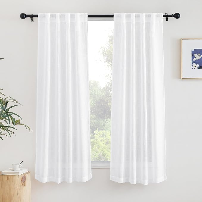 NICETOWN White Bedroom Curtains 63 inches Long, Rod Pocket & Back Tab Faux by NICETOWN