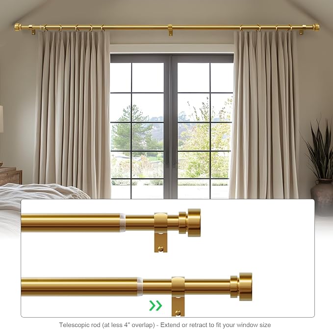 Lootkell Gold Curtain Rods for Windows 28 to 48 Adjustable Modern Curtain Rod 1 - Image 4