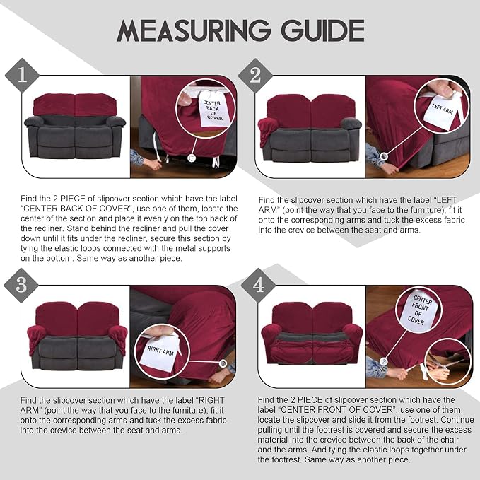ULTICOR Reclining Love Seat Slipcover, 6-Piece Velvet Stretch Loveseat - Image 7