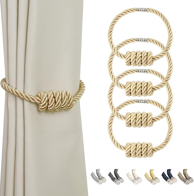 BEL AVENIR Magnetic Curtain Tiebacks, Decorative Drapery Holdbacks Modern Woven by BELAVENIR
