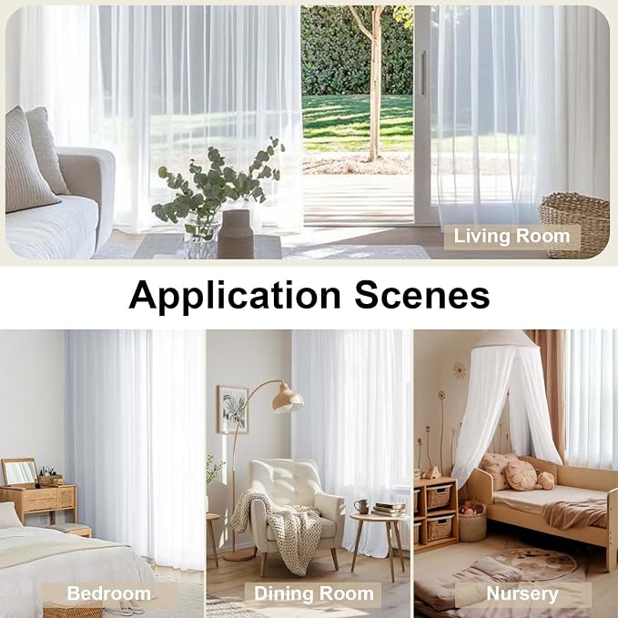 OWENIE Sheer White Curtains 144 inch Extra Long, Elegant and Airy Drapes - Image 4