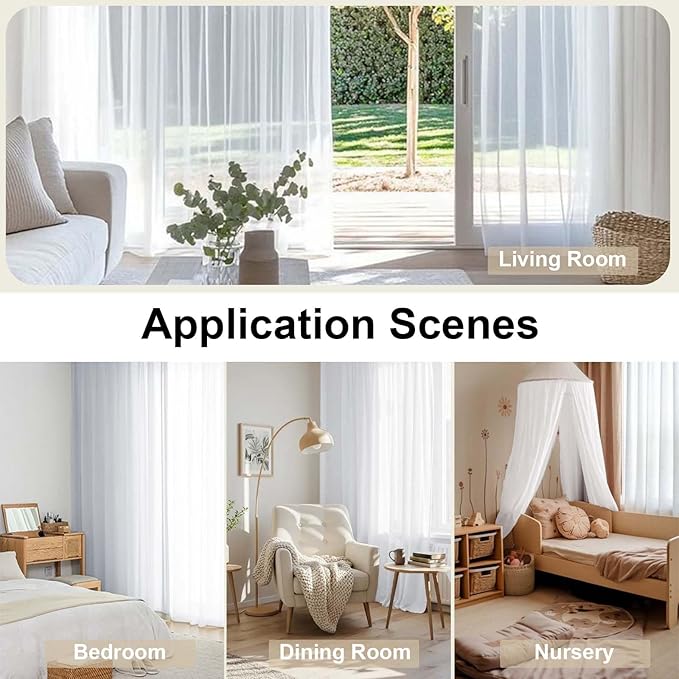 OWENIE White Sheer Curtains 108" inches Length 2 Panels Set, Sheer Curtains Rod - Image 7