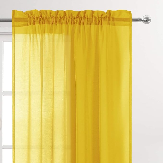 DWCN Yellow Sheer Curtains for Kitchen Windows - Image 3