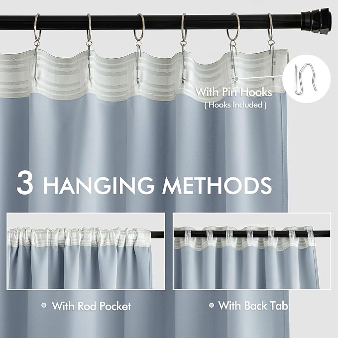 MIULEE Light Blue Back Tab Blackout Curtain 96 Inch Long 2 Panels Set - Image 3