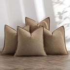 MIULEE Khaki Linen Pillow Covers Pack of 4 Decorative Natural Solid Throw by MIULEE
