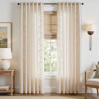 jinchan Evelyn Embroidered Linen Curtains Ivory Farmhouse Floral Window Drapes - Image 2