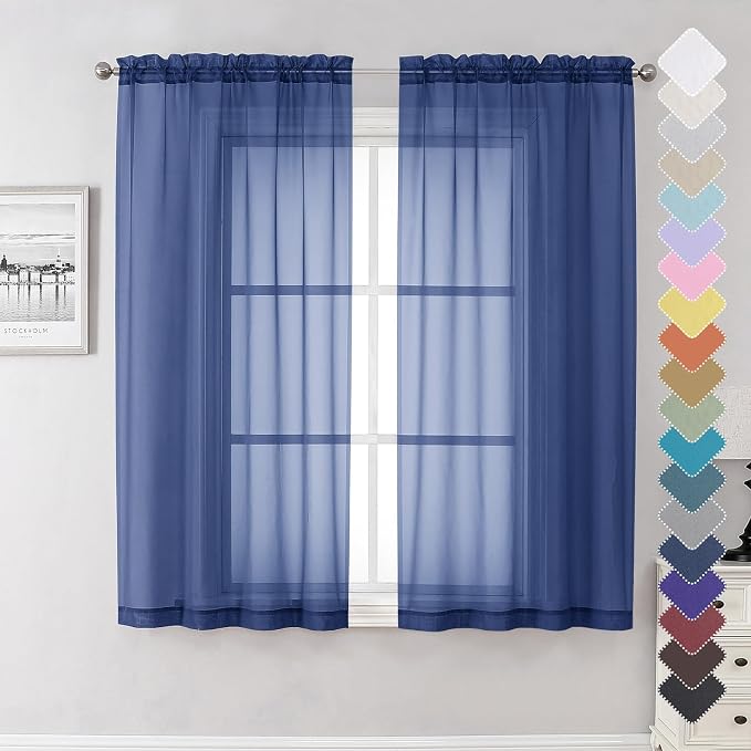 Lecloud Royal Blue Sheer Curtains 63 Inch Length 2 Panels Set, Voile Solid by Lecloud