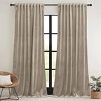 RYB HOME Camel Beige Velvet Curtains 108 inch, Room Darkening Window Curtains - Image 2