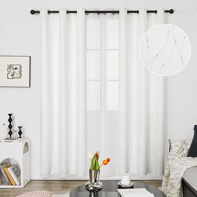 Deconovo White Curtains 84 Inches Long, Room Darkening Curtain, Thermal - Image 2