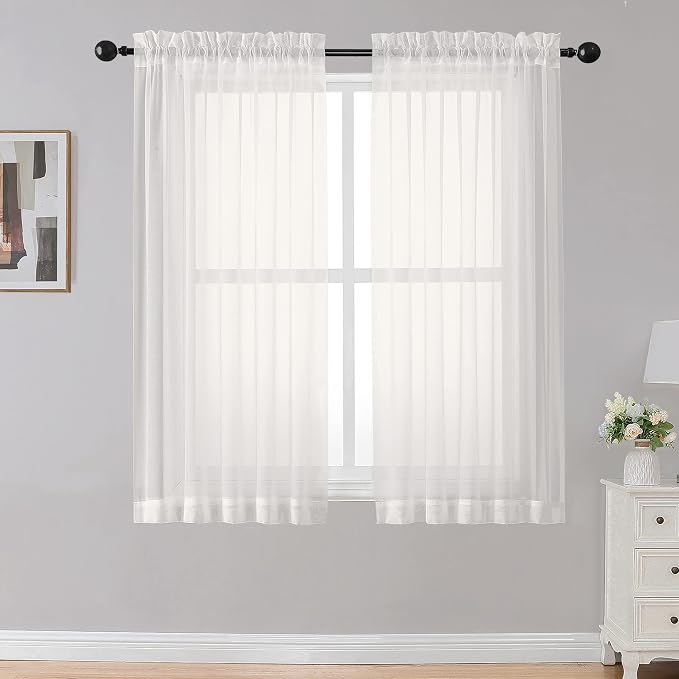 OWENIE Sheer Curtains Living Room 54 inches Long, Rod Pocket Curtain Sheers by OWENIE