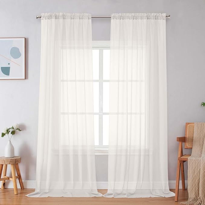 Simplebrand Ivory Sheer Curtains 108 Inches Long, Extra Long Rod Pocket Solid by Simplebrand
