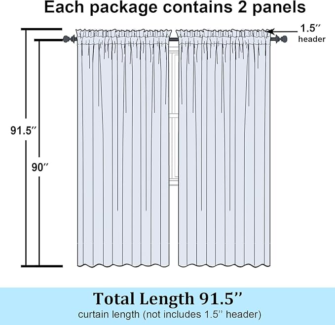 Simplebrand White Sheer Curtains 90 Inches Long, Light Filtering Rod Pocket - Image 2