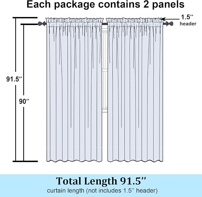 Simplebrand Sage Green Sheer Curtains 90 Inches Long 2 Panels, Light Filtering - Image 2