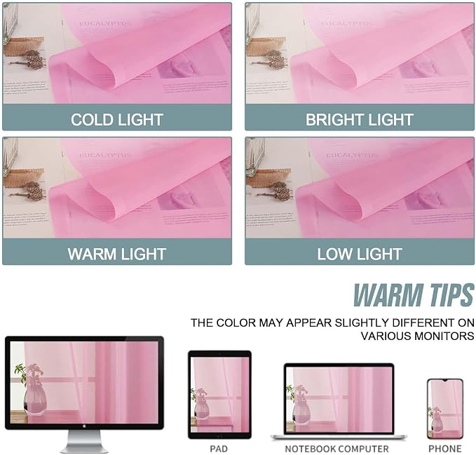 Light Pink Sheer Curtains 63 Inch Length 2 Panels, Voile Sheer Curtain - Image 6