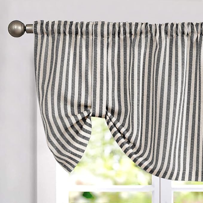 jinchan Tie Up Linen Textured Striped Tie Curtain by JINCHAN