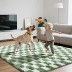 Area Rugs for Bedroom Living Room, 5x8 Green and White Fluffy Soft Checkered - Image 3