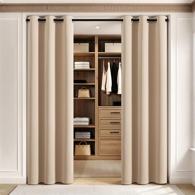 MIULEE Blackout Door Curtain Set of 2, 34 x 80 Inch Beige Thermal Insulated - Image 4