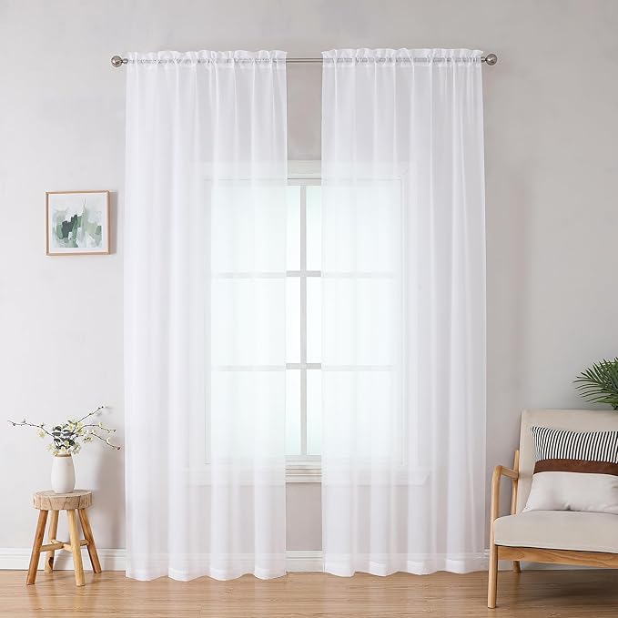 OWENIE White Sheer Curtains 78 inches Long 2 Panels Set, Sheer White Curtains - Image 7