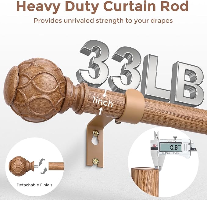 Wood Curtain Rods for Windows 30 to 56 Inch, Boho Vintage Decorative 1 Inch - Image 3
