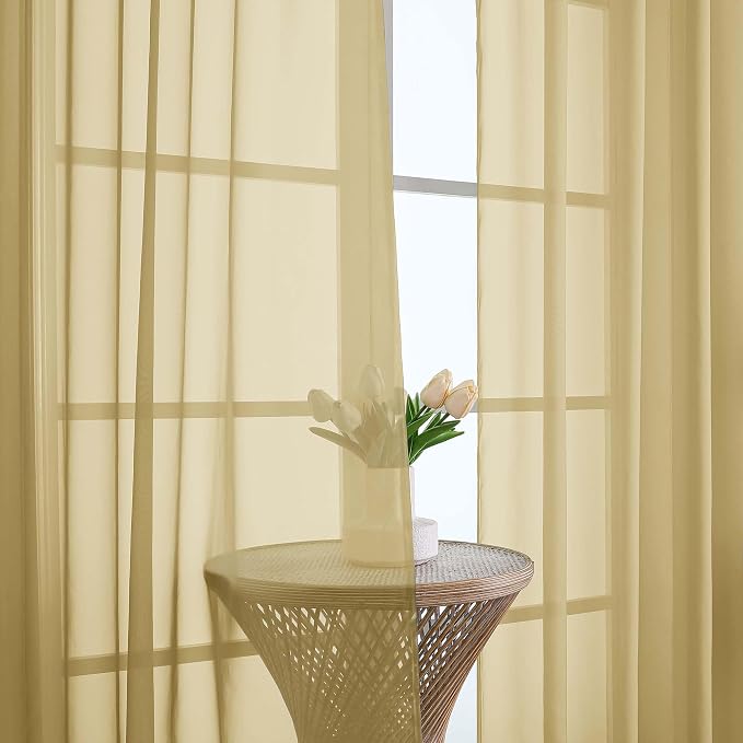 OWENIE Gold Sheer Curtains 72 Inches Long 2 Panels Set, Transparent Voile Sheer - Image 7