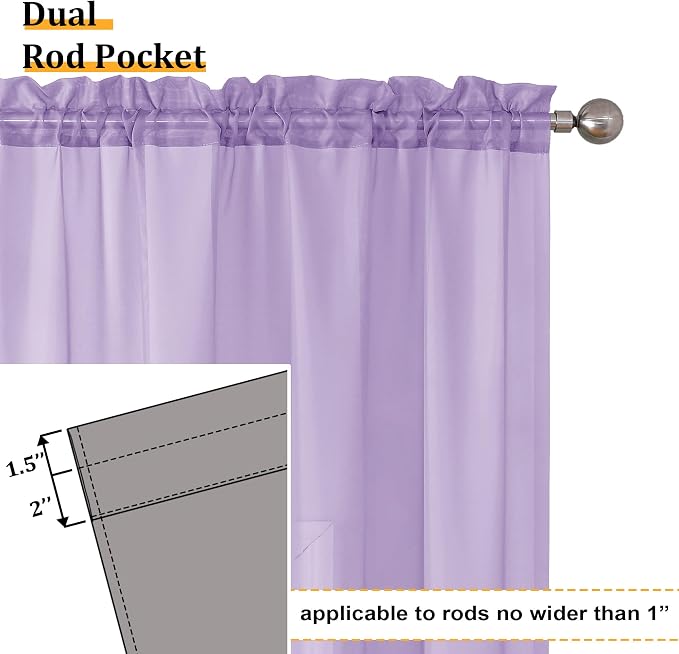 Aiyufeng Light Purple Sheer Curtain Panels Pair Sold 90 Inch Length, Light - Image 4