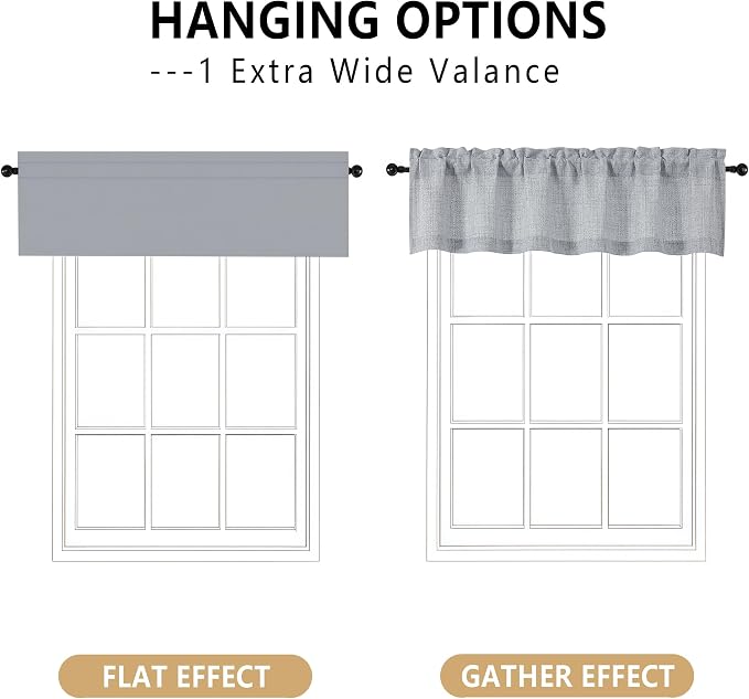 OVZME Grey Valance for Windows, Light Filtering Faux Linen Textured Small Short - Image 3