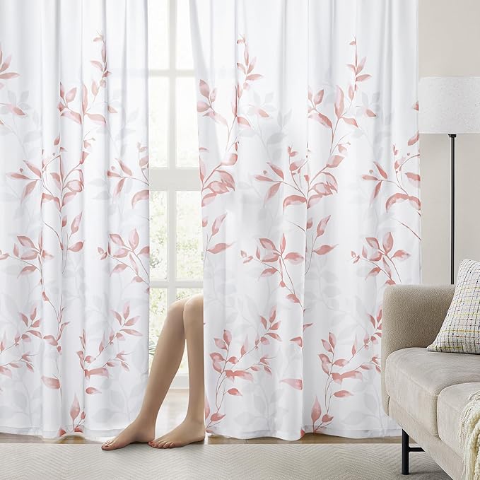 HOMEIDEAS Non-See-Through Pink and White Privacy Sheer Curtains 52 X 96 Inches - Image 2