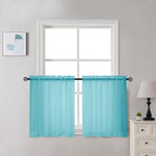 Chyhomenyc Aqua Sheer Curtains 30 inch Length 2 Panels, Light Filtering Voile by Chyhomenyc