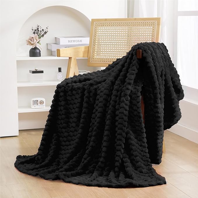 Puncuntex Black Throw Blanket 60"×80" inches Fuzzy 3D Jacquard Decorative - Image 2
